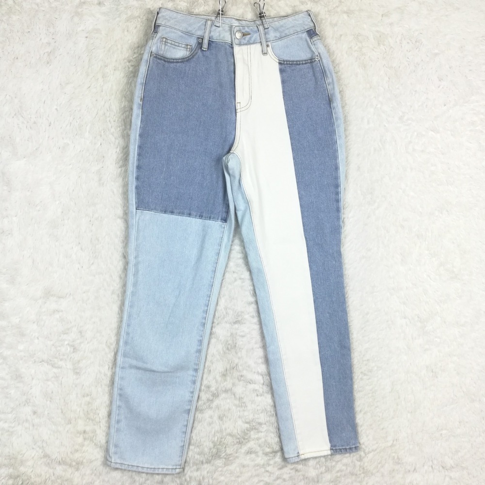 Pacsun Womens Mom Jeans Eco Hopper Patch Blue Denim High Rise Colorblock 25